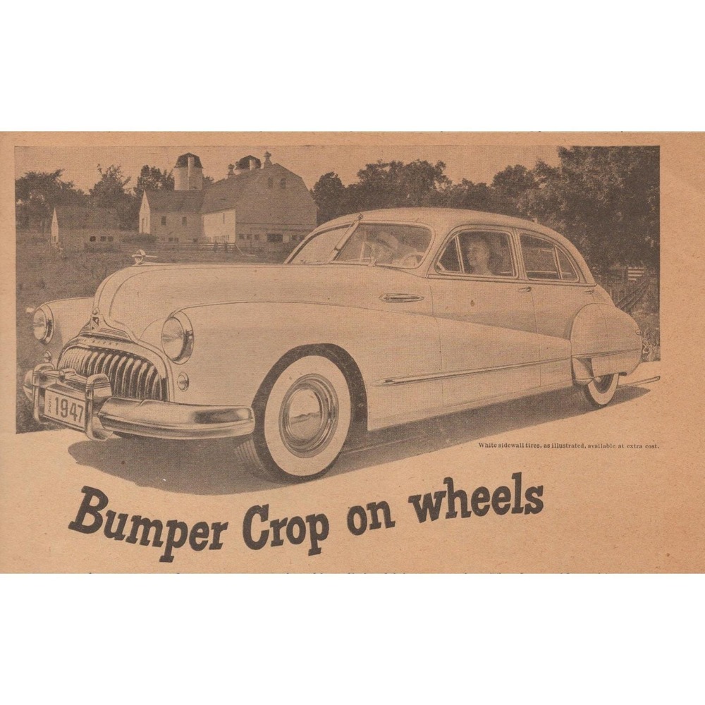 1947 Buick Sedan Vintage Print Ad Mid Century Modern Automotive Wall Art Decor